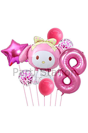 Sanrio Kuromi Melody 6 Yaş Balon Set Anime Hello Kitty Kuromi Melody Konsept Doğum Günü Balon