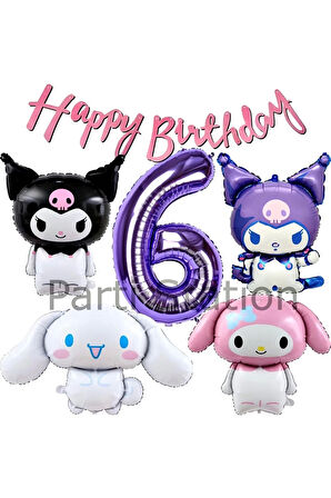 Sanrio Kuromi Melody Cinnamon 9 Yaş Mor Balon Set Anime Kuromi Melody Konsept Doğum Günü Balon Set