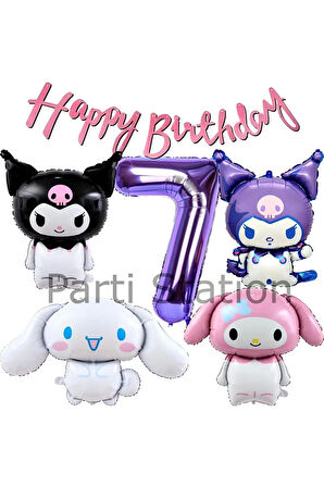 Sanrio Kuromi Melody Cinnamon 9 Yaş Mor Balon Set Anime Kuromi Melody Konsept Doğum Günü Balon Set