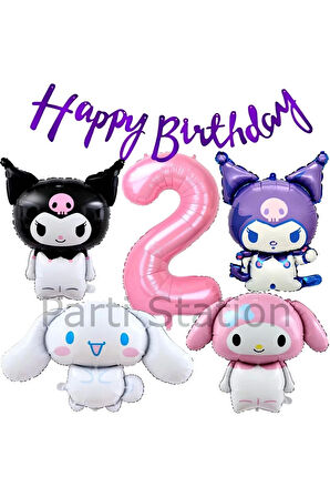 Sanrio Kuromi Melody Cinnamon 8 Yaş Pembe Balon Set Anime Kuromi Melody Konsept Doğum Günü Balon Set