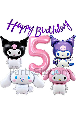 Sanrio Kuromi Melody Cinnamon 8 Yaş Pembe Balon Set Anime Kuromi Melody Konsept Doğum Günü Balon Set