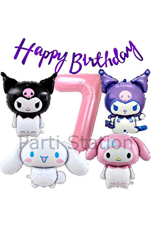 Sanrio Kuromi Melody Cinnamon 8 Yaş Pembe Balon Set Anime Kuromi Melody Konsept Doğum Günü Balon Set