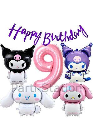 Sanrio Kuromi Melody Cinnamon 8 Yaş Pembe Balon Set Anime Kuromi Melody Konsept Doğum Günü Balon Set