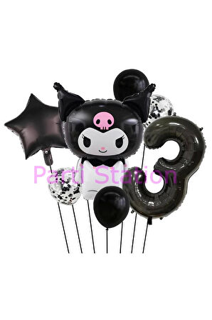 Sanrio Black Kuromi 4 Yaş Balon Set Anime Kawaii Kuromi Konsept Doğum Günü Balon Set