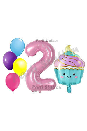 Dondurma Cupcake Konsept 1 Yaş Doğum Günü Balon Set İce Cream Pastane Şeker Tema Doğum Günü Balon