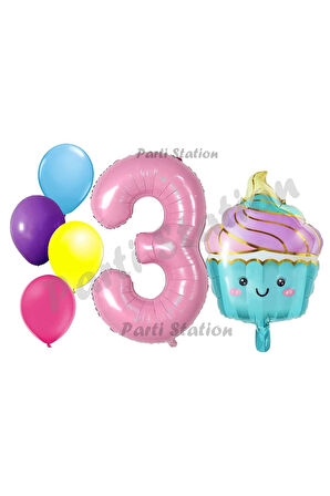 Dondurma Cupcake Konsept 1 Yaş Doğum Günü Balon Set İce Cream Pastane Şeker Tema Doğum Günü Balon