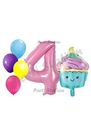 Dondurma Cupcake Konsept 1 Yaş Doğum Günü Balon Set İce Cream Pastane Şeker Tema Doğum Günü Balon