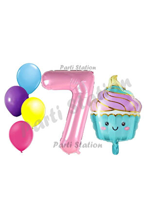 Dondurma Cupcake Konsept 1 Yaş Doğum Günü Balon Set İce Cream Pastane Şeker Tema Doğum Günü Balon