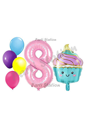 Dondurma Cupcake Konsept 1 Yaş Doğum Günü Balon Set İce Cream Pastane Şeker Tema Doğum Günü Balon