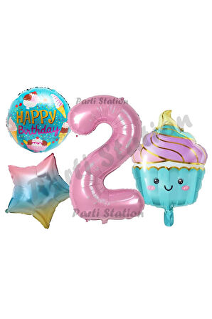 Pastane Şeker Dondurma Cupcake Konsept 7 Yaş Doğum Günü Balon Set İce Cream Tema Doğum Günü Balon