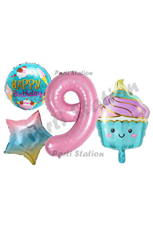 Pastane Şeker Dondurma Cupcake Konsept 7 Yaş Doğum Günü Balon Set İce Cream Tema Doğum Günü Balon