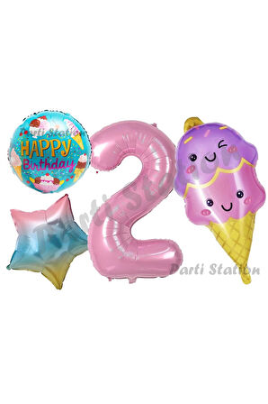 Pastane Dondurma Konsept 5 Yaş Doğum Günü Balon Set İce Cream Şeker Tema Doğum Günü Balon