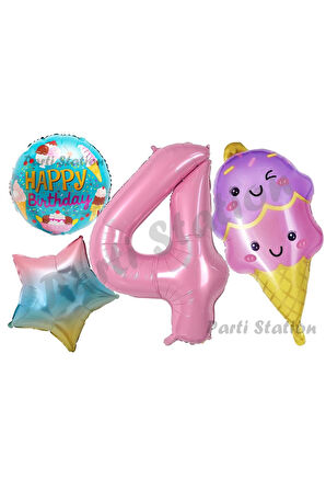 Pastane Dondurma Konsept 5 Yaş Doğum Günü Balon Set İce Cream Şeker Tema Doğum Günü Balon