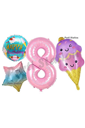 Pastane Dondurma Konsept 5 Yaş Doğum Günü Balon Set İce Cream Şeker Tema Doğum Günü Balon