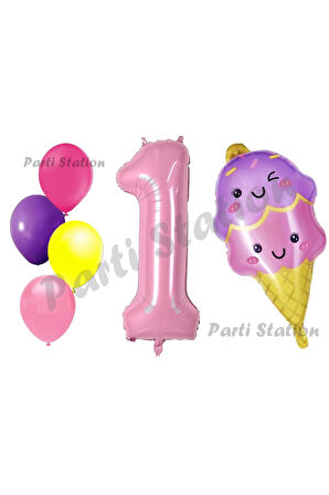 Pastane Dondurma Konsept 9 Yaş Doğum Günü Balon Set İce Cream Tema Doğum Günü Balon