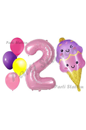 Pastane Dondurma Konsept 9 Yaş Doğum Günü Balon Set İce Cream Tema Doğum Günü Balon