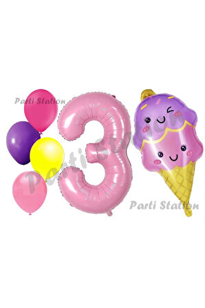 Pastane Dondurma Konsept 9 Yaş Doğum Günü Balon Set İce Cream Tema Doğum Günü Balon