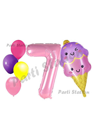 Pastane Dondurma Konsept 9 Yaş Doğum Günü Balon Set İce Cream Tema Doğum Günü Balon