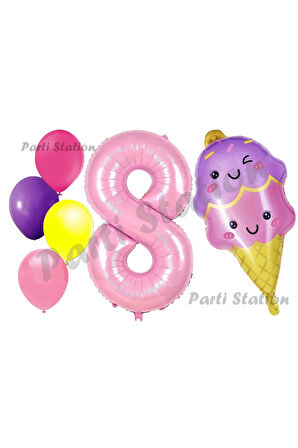 Pastane Dondurma Konsept 9 Yaş Doğum Günü Balon Set İce Cream Tema Doğum Günü Balon