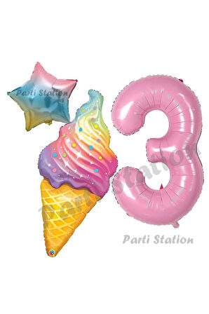 İce Cream Pastane Dondurma Konsept 7 Yaş Doğum Günü Balon Set Dondurma Tema Doğum Günü Balon