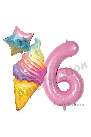 İce Cream Pastane Dondurma Konsept 7 Yaş Doğum Günü Balon Set Dondurma Tema Doğum Günü Balon