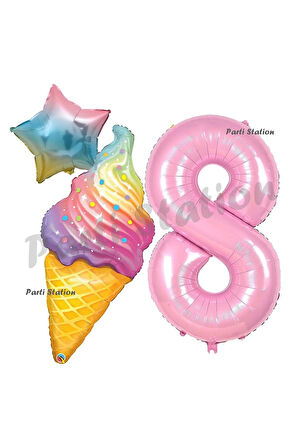 İce Cream Pastane Dondurma Konsept 7 Yaş Doğum Günü Balon Set Dondurma Tema Doğum Günü Balon