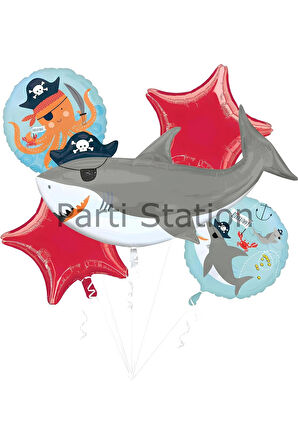 Korsan Köpek Balığı Balon Set Pirate Shark Tema Doğum Günü Balon Set