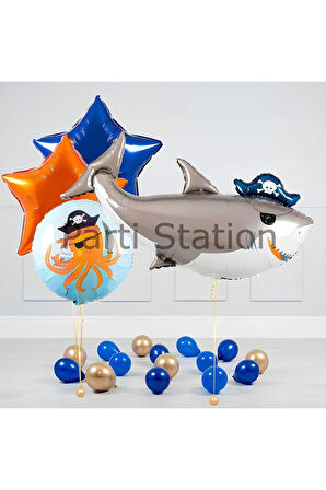 Korsan Köpek Balığı Balon Set Pirate Shark Tema Doğum Günü Balon