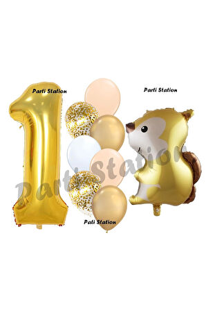 Woodland Sincap Balon 6 Yaş Balon Set Sincap Balon ve Gold Rakam Balon Demeti Doğum Günü Seti