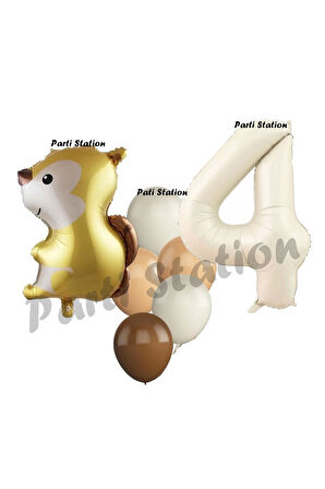 Woodland Sincap Balon 2 Yaş Balon Set Sincap Balon ve Krem Rakam Balon Demeti Doğum Günü Seti