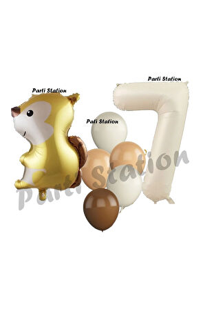 Woodland Sincap Balon 2 Yaş Balon Set Sincap Balon ve Krem Rakam Balon Demeti Doğum Günü Seti