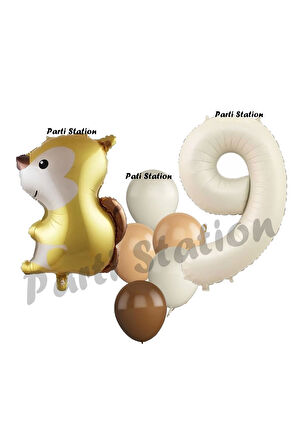 Woodland Sincap Balon 2 Yaş Balon Set Sincap Balon ve Krem Rakam Balon Demeti Doğum Günü Seti