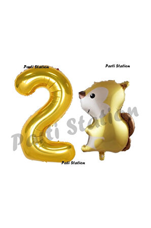 Woodland Sincap Balon 5 Yaş Balon Set Sincap Balon ve Gold Rakam Balon Doğum Günü Seti