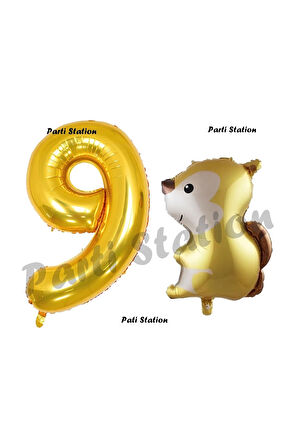 Woodland Sincap Balon 5 Yaş Balon Set Sincap Balon ve Gold Rakam Balon Doğum Günü Seti