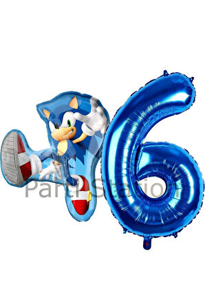 Tilki Sonic ve Lacivert Rakam Balon 3 Yaş Balon Set Tilki Sonic Boom Konsept Doğum Günü Balon Set