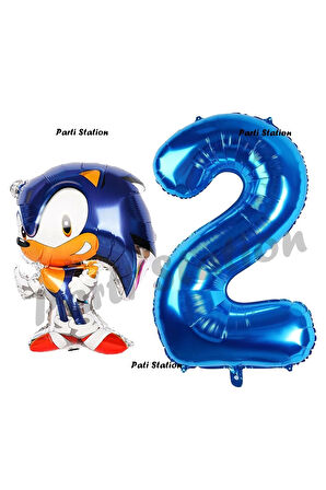 Tilki Sonic Balon 9 Yaş Doğum Günü Set Tilki Sonic Boom Konsept Balon ve Lacivert Rakam Balon