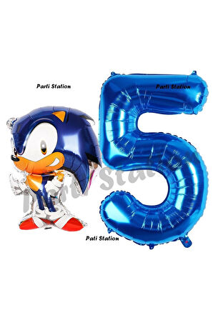 Tilki Sonic Balon 9 Yaş Doğum Günü Set Tilki Sonic Boom Konsept Balon ve Lacivert Rakam Balon