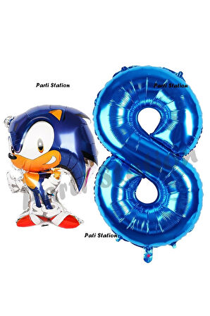 Tilki Sonic Balon 9 Yaş Doğum Günü Set Tilki Sonic Boom Konsept Balon ve Lacivert Rakam Balon