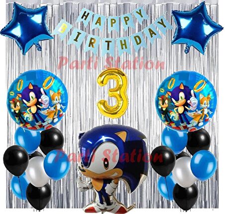 Tilki Sonic Boom Konsept 3 Yaş Balon Set Sonic Boom Tema Doğum Günü Arka Fon Süsleme Balon Set