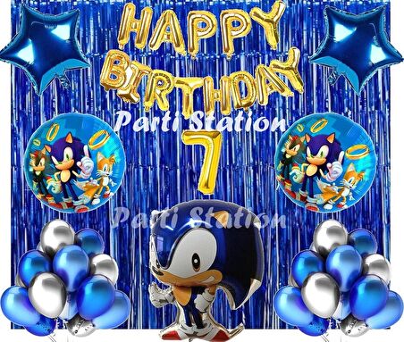Lacivert Tilki Sonic Boom Konsept 7 Yaş Balon Set Sonic Tema Doğum Günü Arka Fon Süsleme Balonlu Set