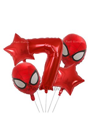 Spiderman Örümcek Adam 7 Yaş Balon Set Spiderman Konsept Kırmızı Rakam Balon Doğum Günü Set