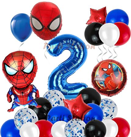 Spiderman Örümcek Adam Konsept 2 Yaş Doğum Günü Balon Set Spiderman Parti Balonları Spiderman Tema