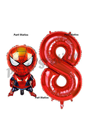 Spiderman 8 Yaş Balon Ve Kırmızı Rakam Balon Doğum Günü Parti Set Örümcek Adam Balon Set