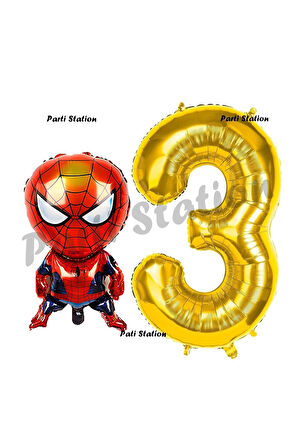 Spiderman 1 Yaş Balon ve Gold Rakam Balon Doğum Günü Parti Set Örümcek Adam Balon set