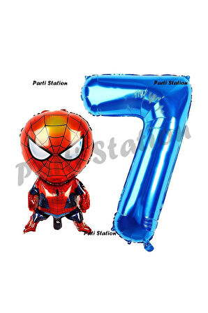 Spiderman 7 Yaş Balon ve Lacivert Rakam Balon Doğum Günü Parti Set Örümcek Adam Balon set