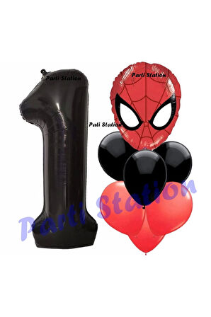 Örümcek Adam 5 Yaş Balon ve Siyah Rakam Balon Doğum Günü Parti Set Spiderman Siyah Balon set