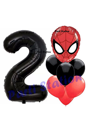 Örümcek Adam 5 Yaş Balon ve Siyah Rakam Balon Doğum Günü Parti Set Spiderman Siyah Balon set