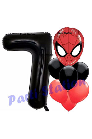 Örümcek Adam 5 Yaş Balon ve Siyah Rakam Balon Doğum Günü Parti Set Spiderman Siyah Balon set