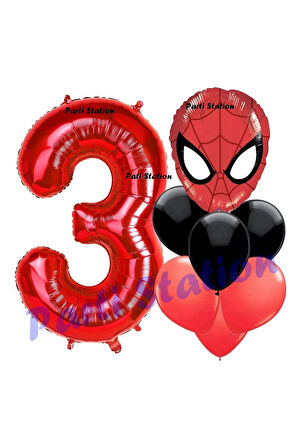 Örümcek Adam 1 Yaş Balon ve Kırmızı Rakam Balon Doğum Günü Parti Set Spiderman Kırmızı Balon set