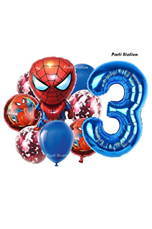 Spiderman Yıldız Balonlu 9 Yaş Konsept Doğum Günü Balon Set Örümcek Adam Spiderman Balon Set